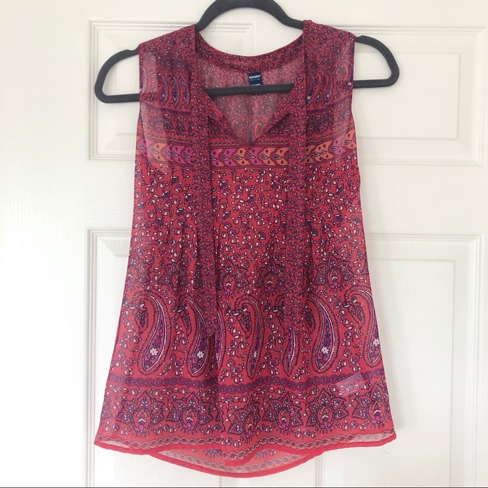 Old Navy Sheer Paisley Tie Top (Sz XS)